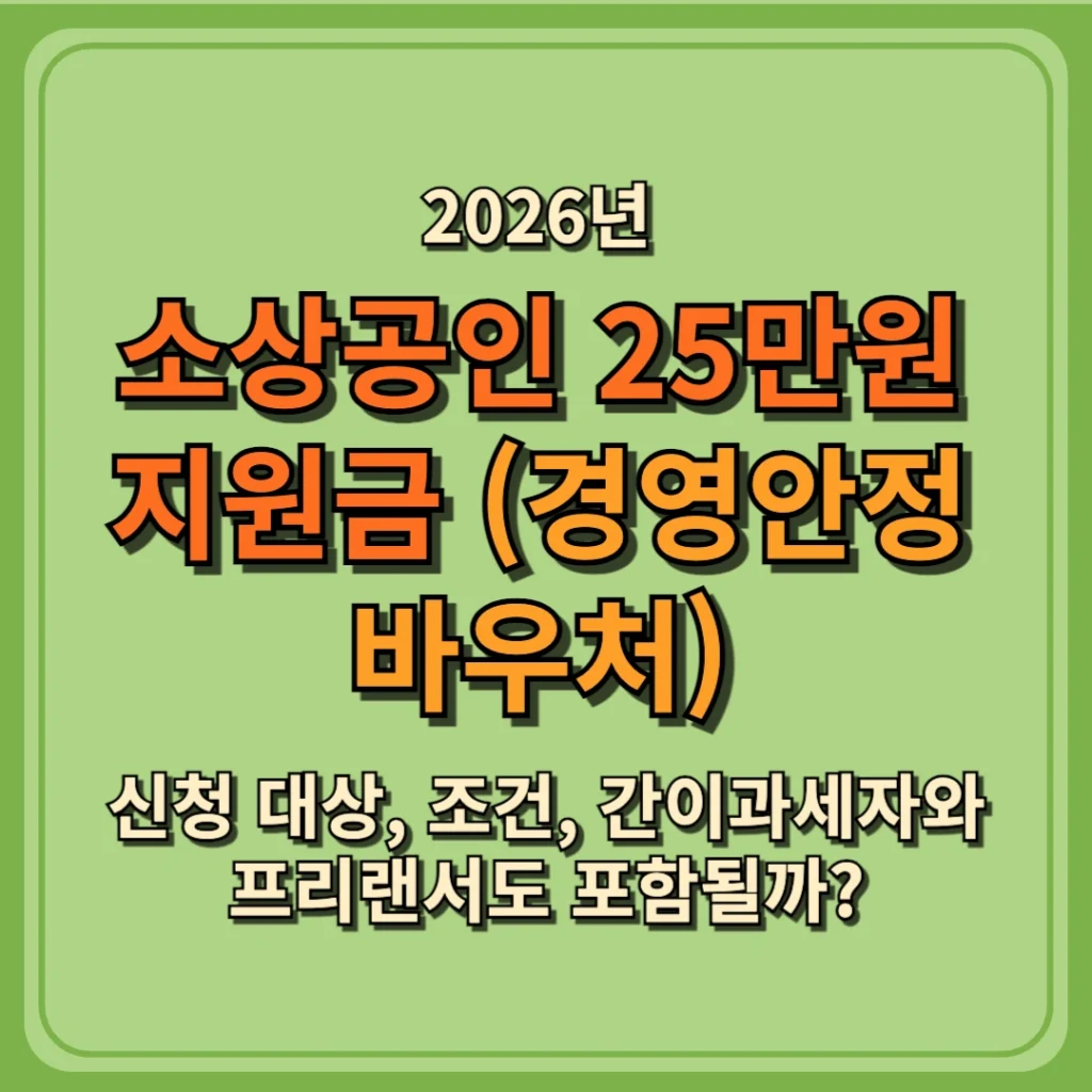 2026 소상공인 25만원 지원금(경영안정 바우처) 신청 대상, 조건, 간이과세자와 프리랜서도 포함될까?