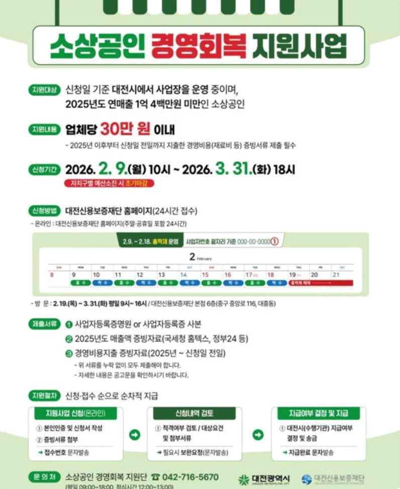 2026 대전 소상공인 경영회복 지원금 