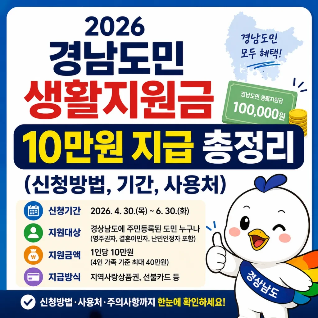 2026 경남도민 생활지원금 10만원 지급 총정리 (신청방법, 기간, 사용처)