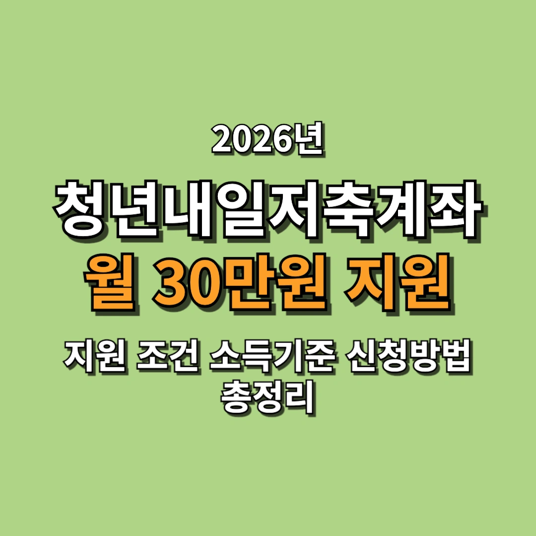 2026 청년내일저축계좌 정부지원금 월 30만원 매칭 조건과 소득기준, 신청방법을 정리한 안내 이미지
