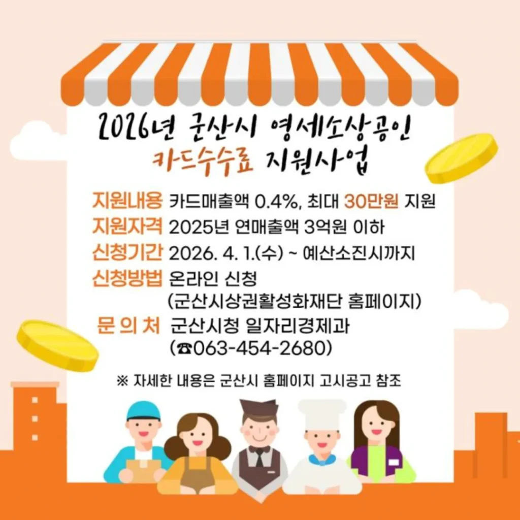 2026 군산 소상공인 카드수수료 지원 사업 포스터