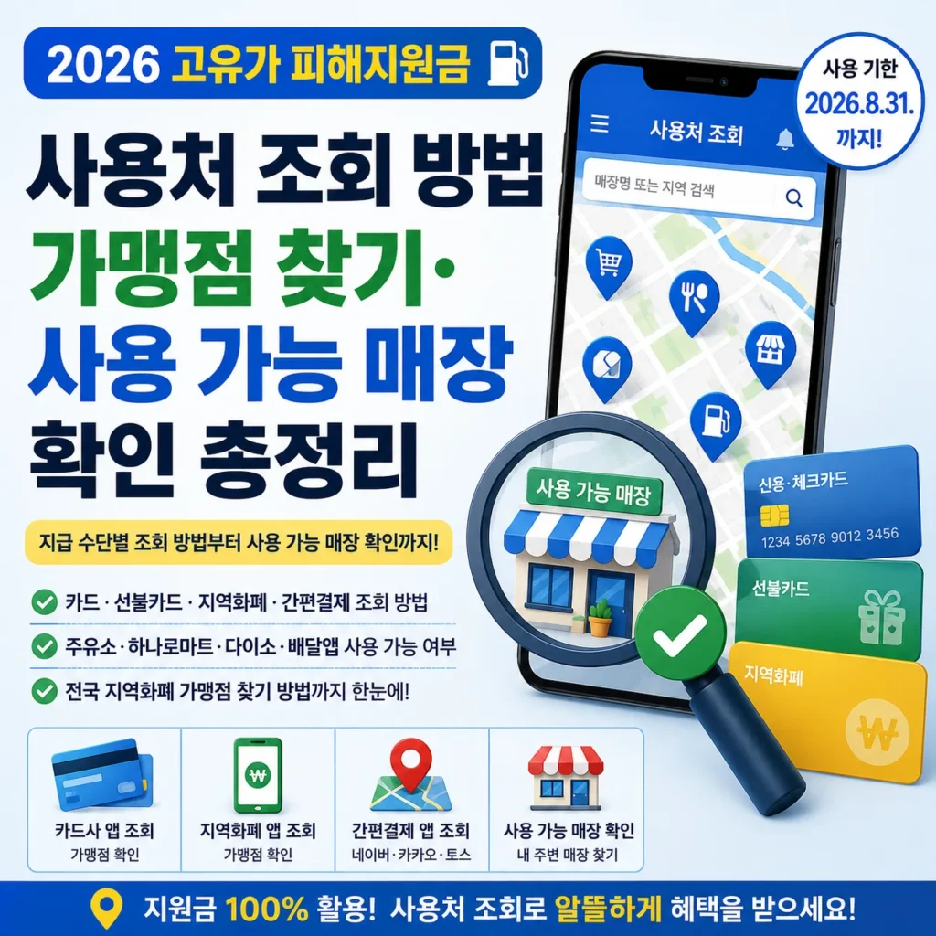 2026 고유가 피해지원금 사용처 조회 방법|가맹점 찾기·사용 가능 매장 확인 총정리
