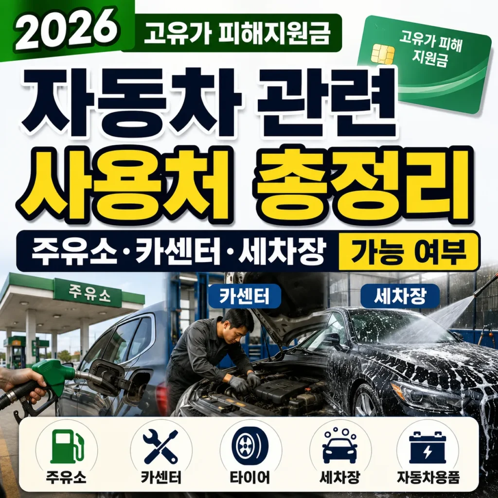 2026 고유가 피해지원금 자동차 관련 사용처 총정리|주유소·카센터·세차장 가능 여부