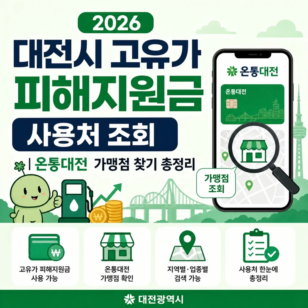 2026 대전시 고유가 피해지원금 사용처 조회|대전사랑카드 가맹점 찾기 총정리