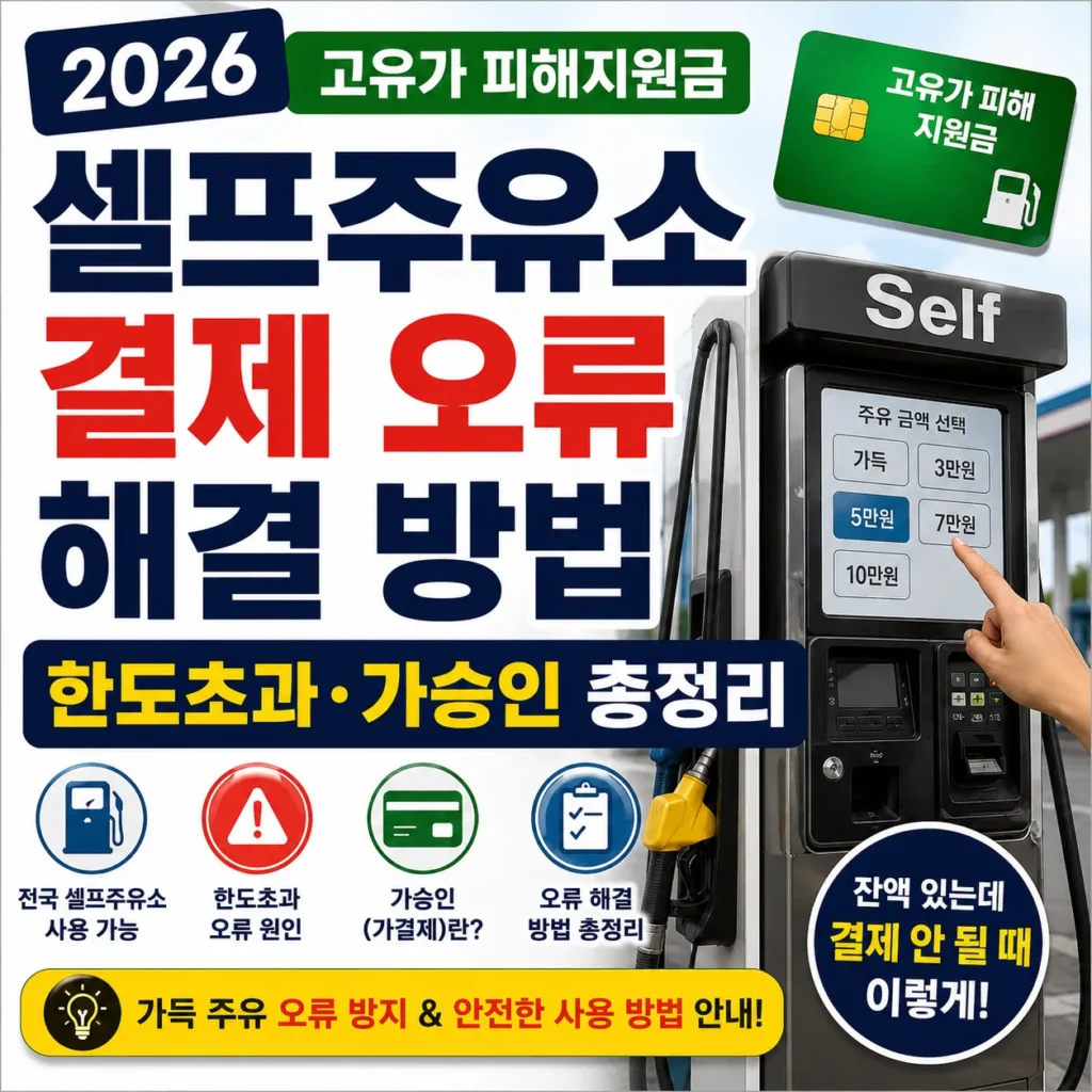 2026 고유가 피해지원금 셀프주유소 결제 오류 해결 방법|한도초과·가승인 총정리