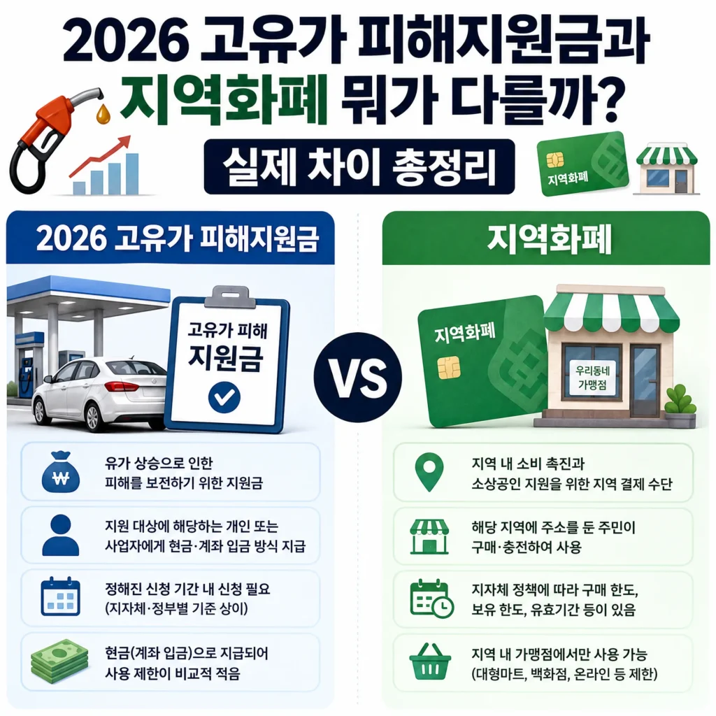 2026 고유가 피해지원금과 지역화폐 뭐가 다를까? 실제 차이 총정리