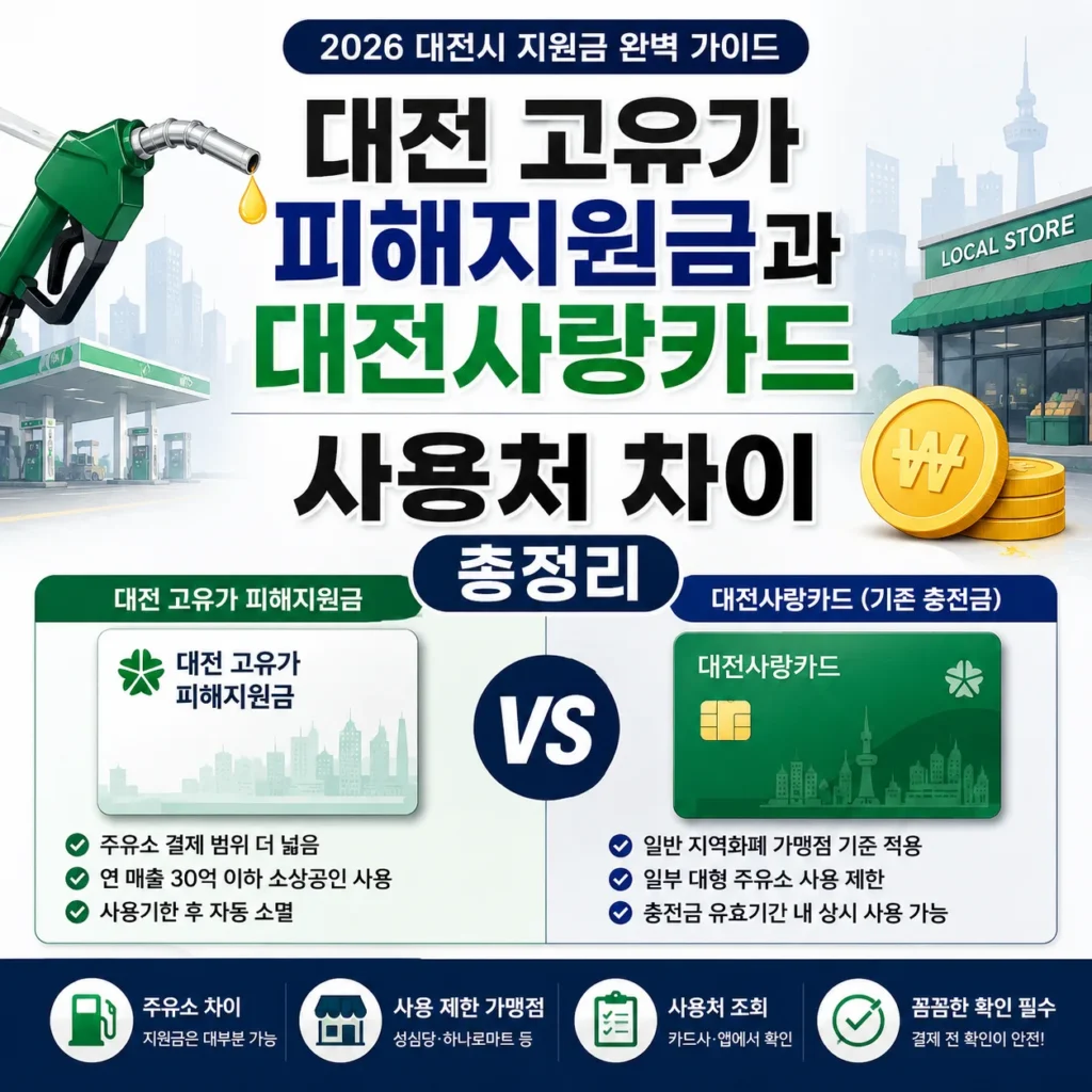 대전 고유가 피해지원금과 대전사랑카드 사용처 차이 총정리