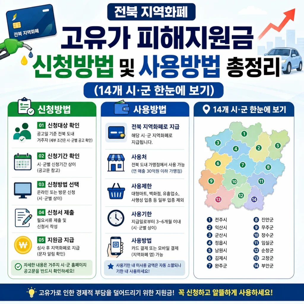 전북 지역화폐 고유가 피해지원금 신청방법 및 사용방법 총정리 (14개 시·군 한눈에 보기)