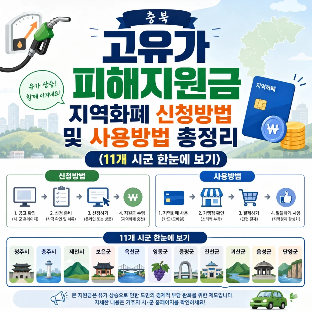 충북 고유가 피해지원금 지역화폐 신청방법 및 사용방법 총정리 (11개 시군 한눈에 보기)