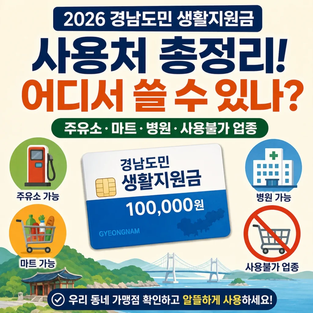 2026 경남도민 생활지원금 사용처 총정리, 어디서 쓸 수 있나? 주유소·마트·병원·사용불가 업종
