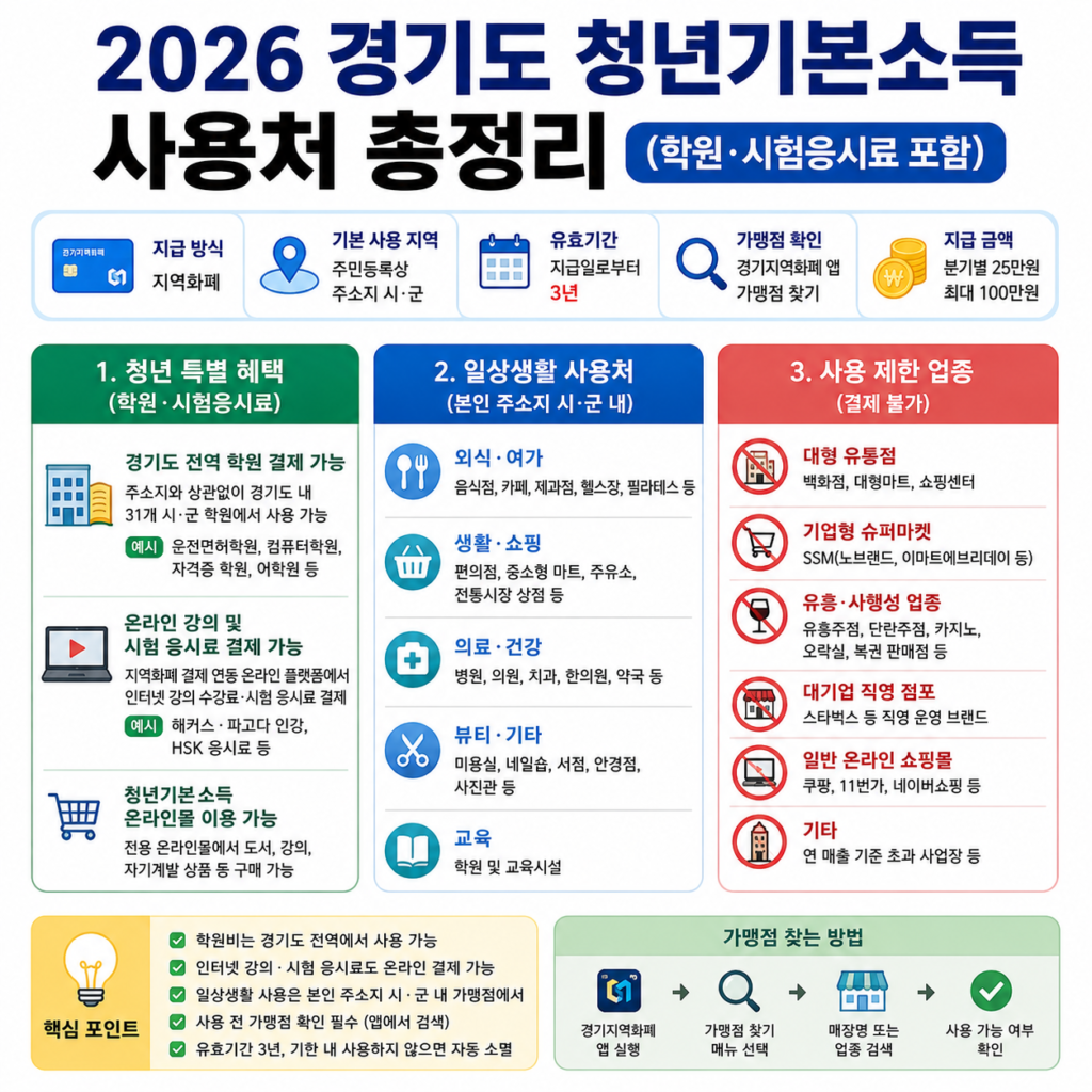 2026 경기도 청년기본소득 사용처 요약 