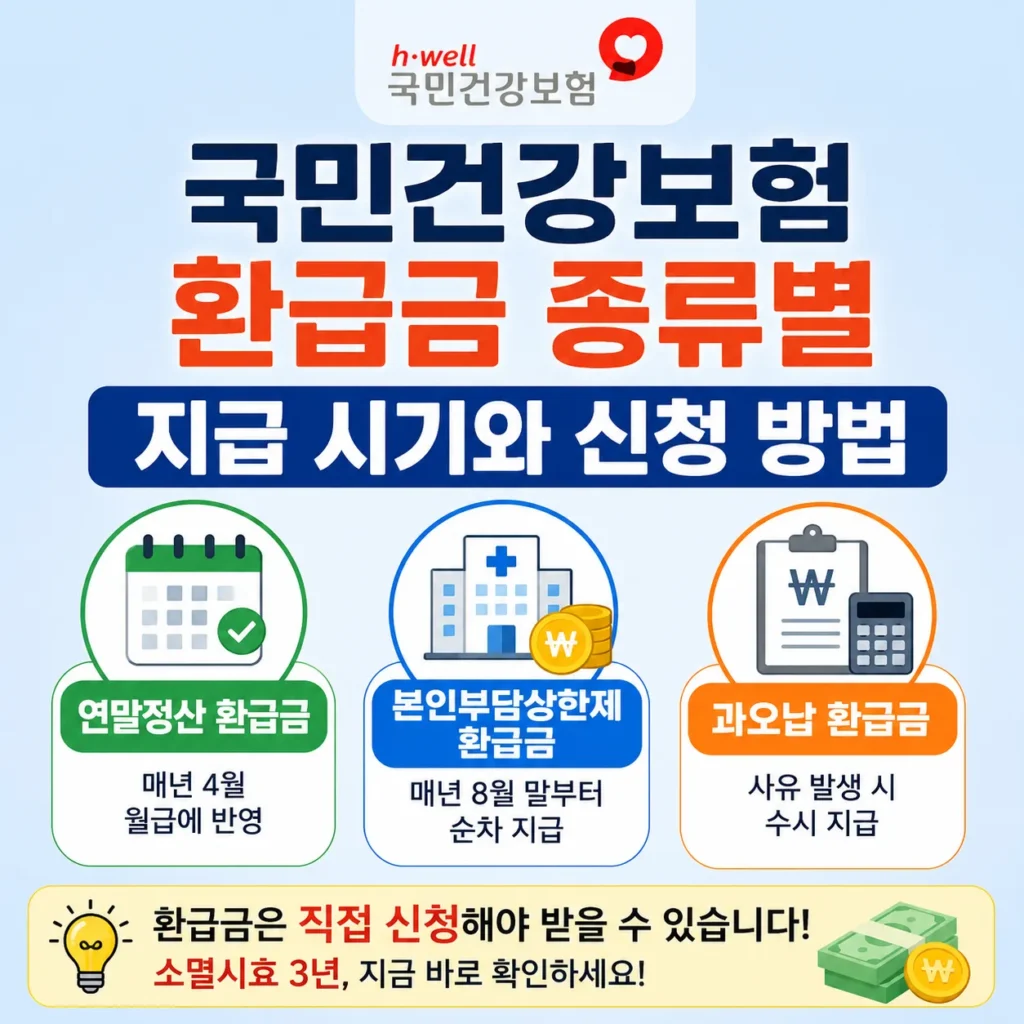 국민건강보험 환급금 종류별 지급 시기와 신청 방법
