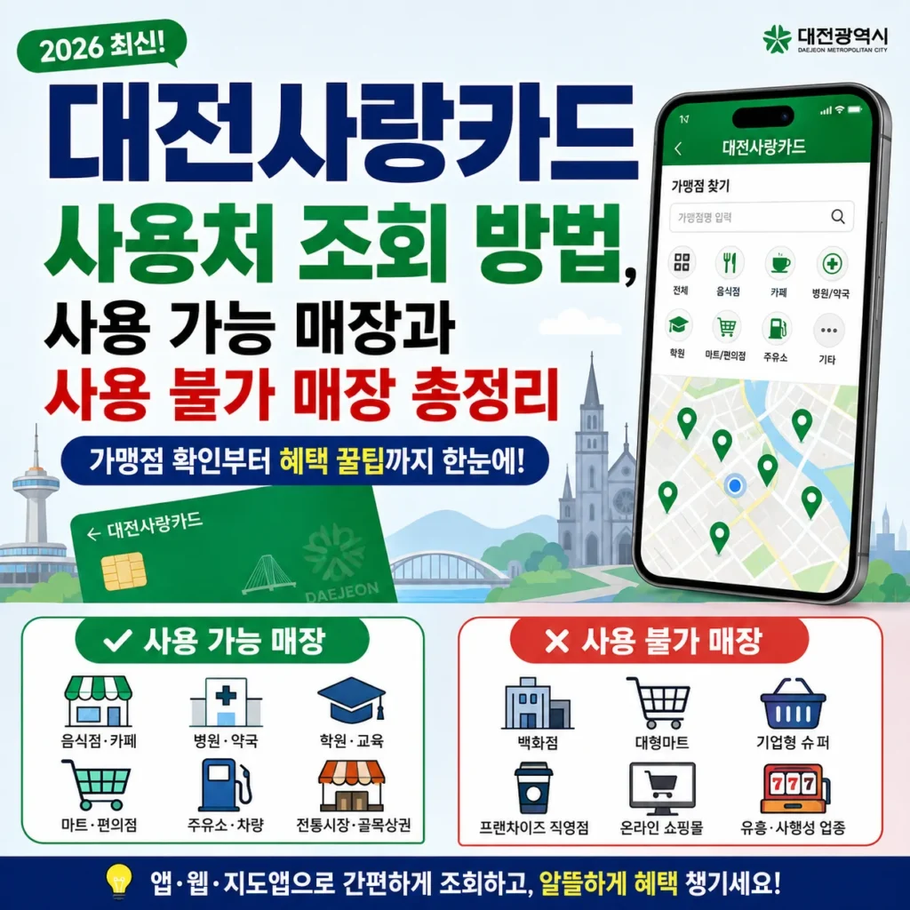 대전사랑카드 사용처 조회 방법, 사용 가능 매장과 사용 불가 매장 총정리