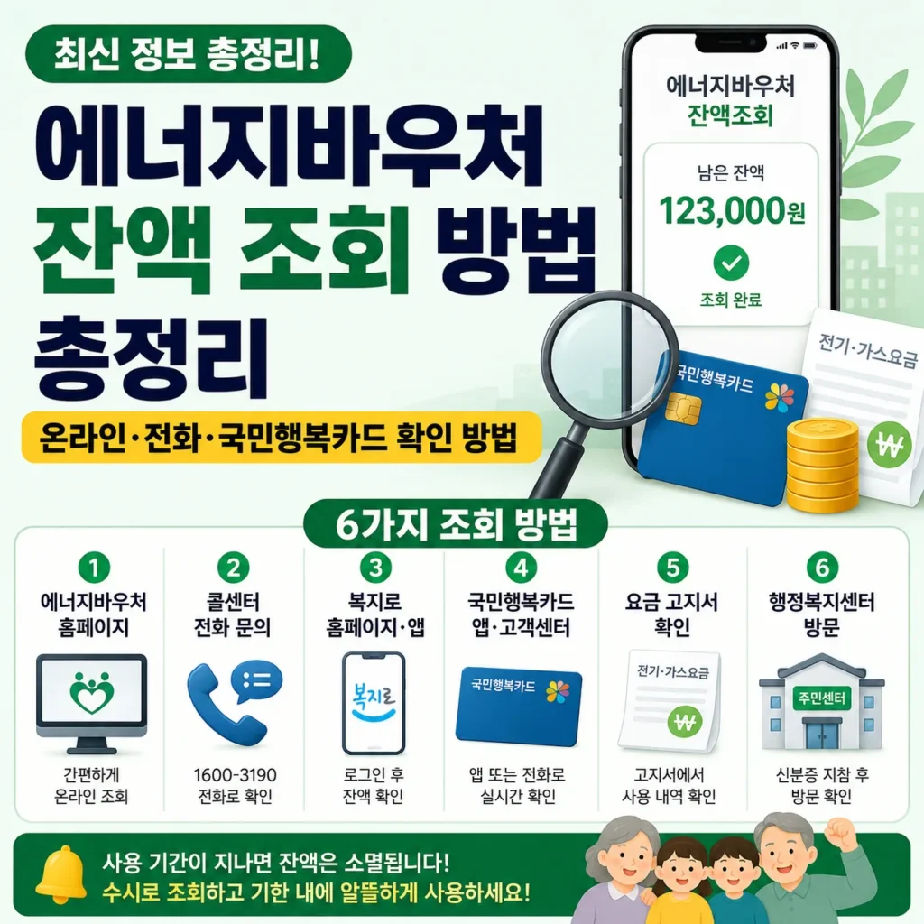 에너지바우처 잔액 조회 방법 총정리｜온라인·전화·국민행복카드 확인 방법