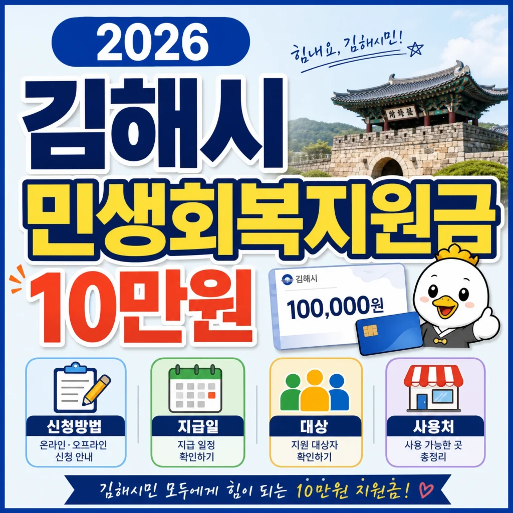 2026 김해시 민생회복지원금 10만원 신청방법·지급일·대상·사용처 총정리
