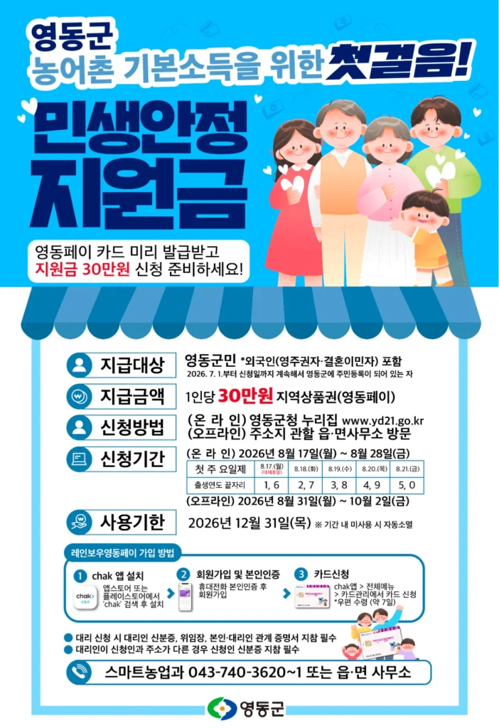 2026 영동군 민생안정지원금 30만원 신청방법, 대상·지급일·사용처 총정리