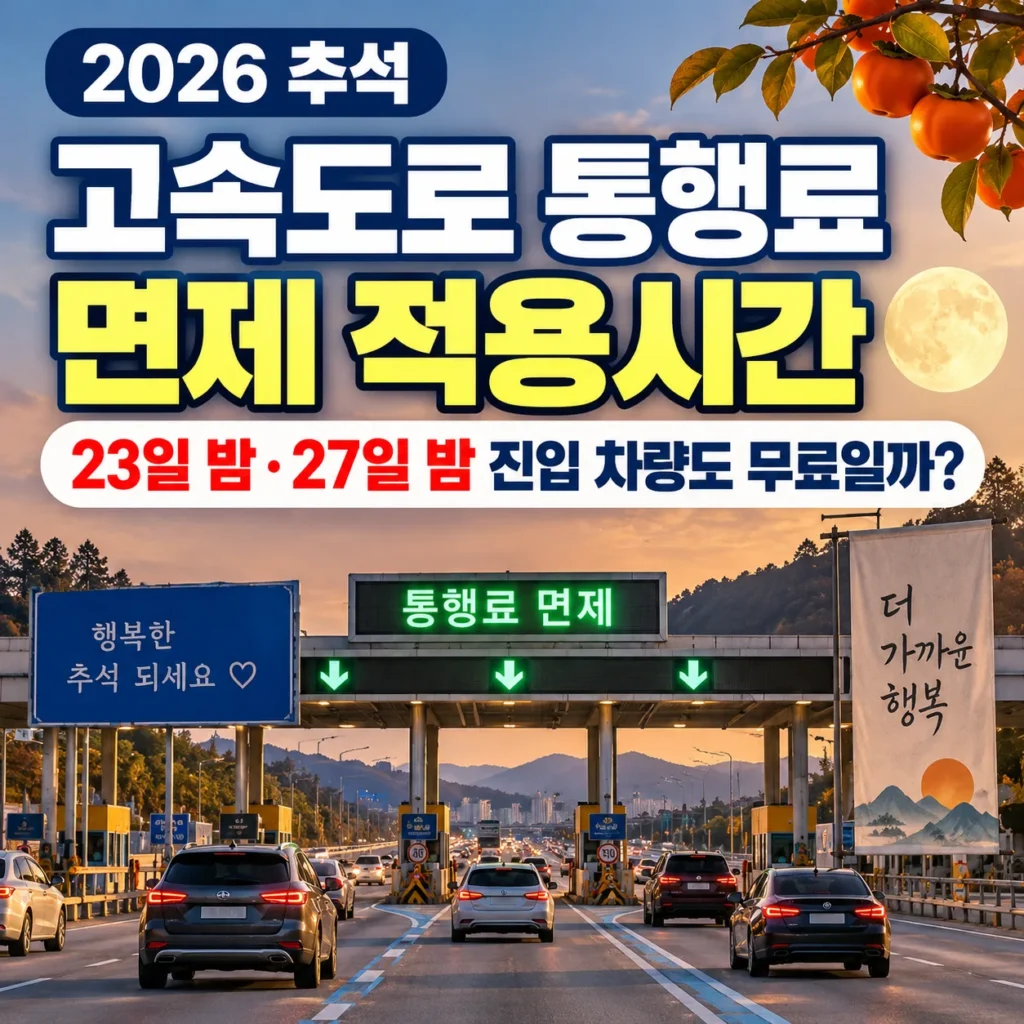 2026 추석 고속도로 통행료 면제 적용시간, 23일 밤·27일 밤 진입 차량도 무료일까?