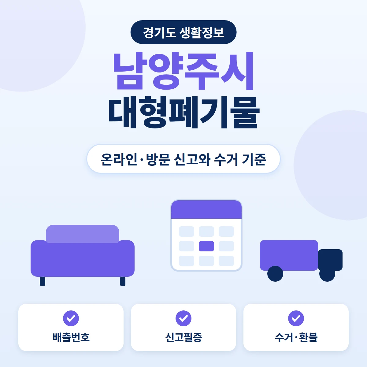 남양주시 대형폐기물 온라인 신고와 방문 신고, 배출과 수거 순서를 정리한 안내 이미지
