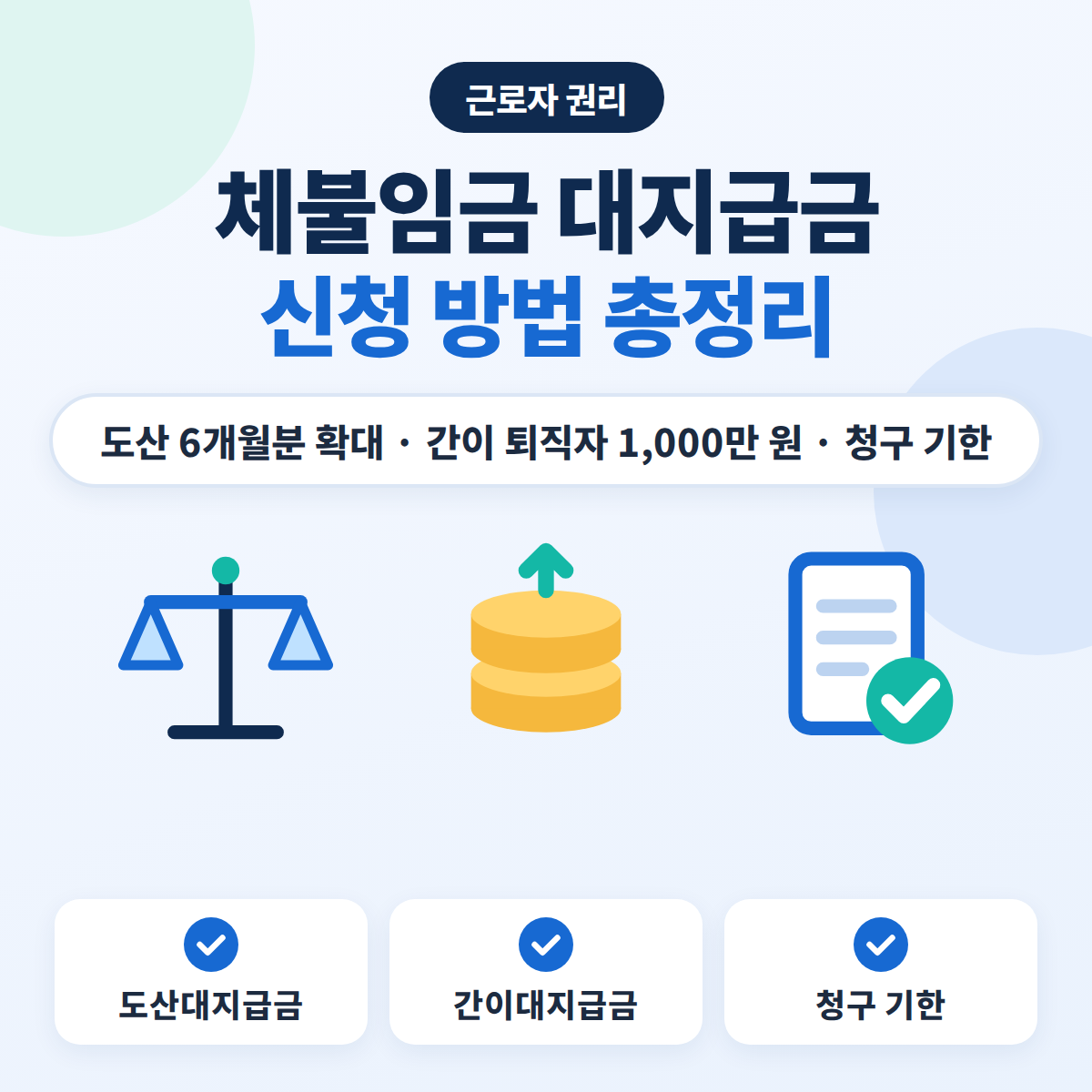 체불임금 대지급금 신청 방법과 도산·간이대지급금 조건, 청구 기한을 정리한 안내 이미지