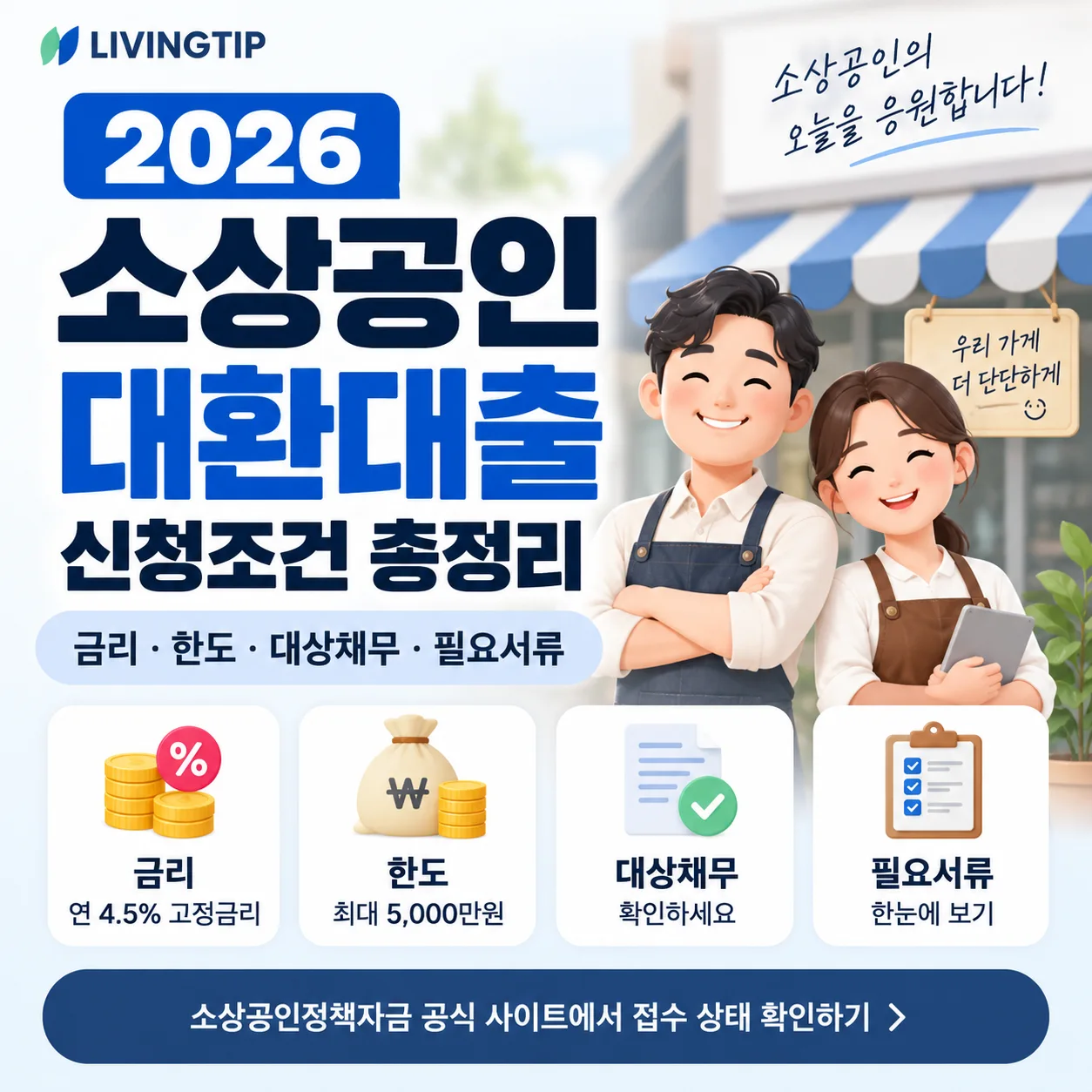 2026년 소상공인 대환대출 신청조건, 금리, 한도, 대상채무 및 필요서류 안내