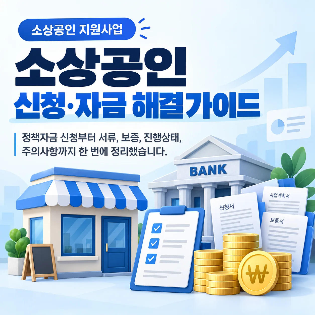 소상공인 지원사업 신청과 서류·보증·자금조달 해결가이드를 정리한 안내 이미지