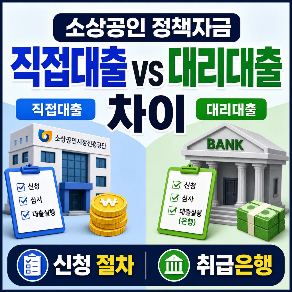소상공인 정책자금 직접대출과 대리대출의 신청 절차 및 취급기관 비교
