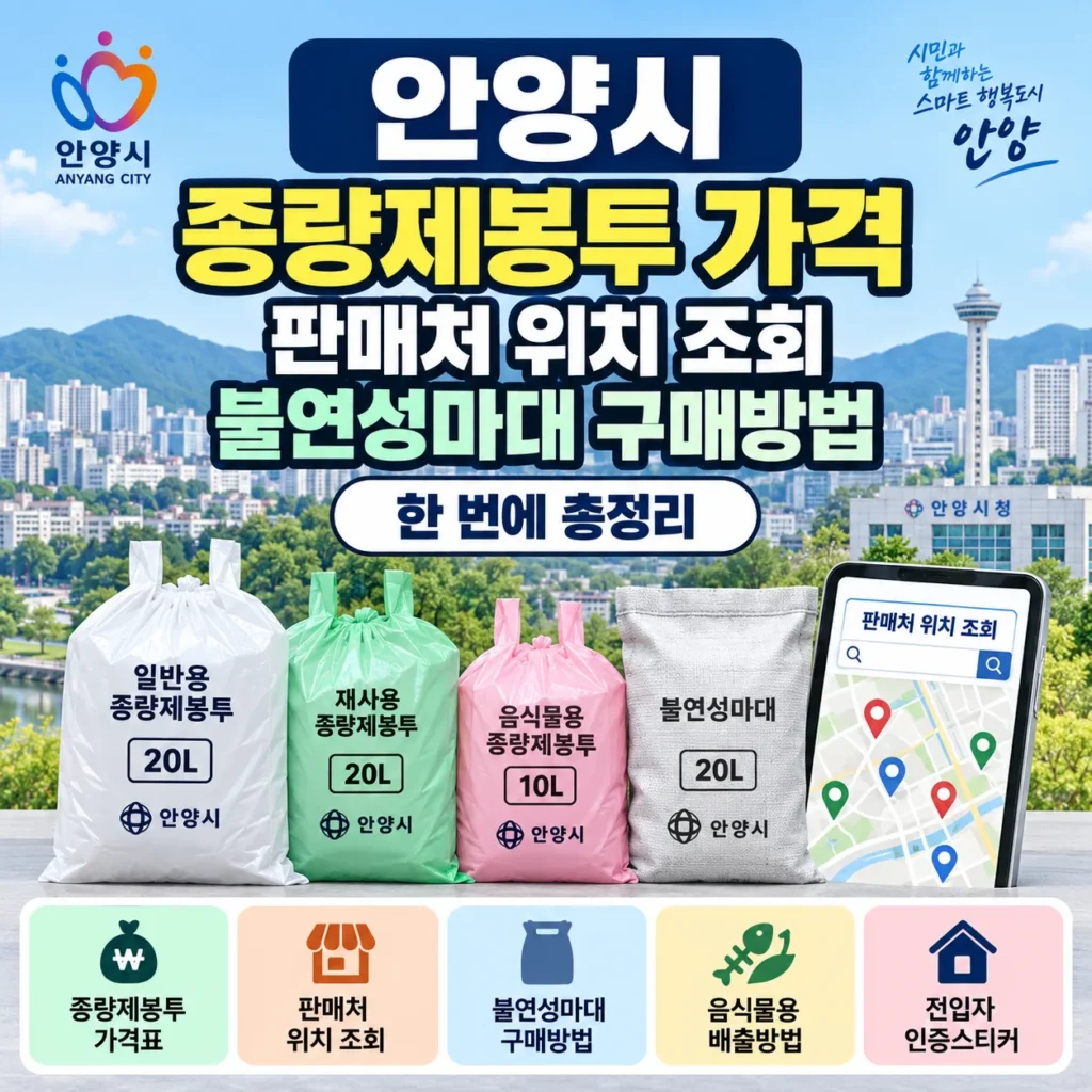 안양시 종량제봉투 가격, 판매처 위치 조회·불연성마대 구매방법 총정리