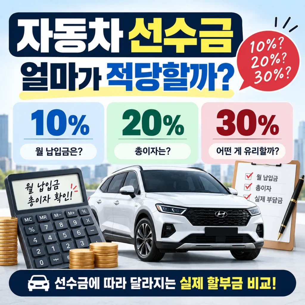 자동차 선수금 얼마가 적당할까? 10%·20%·30% 할부금 비교