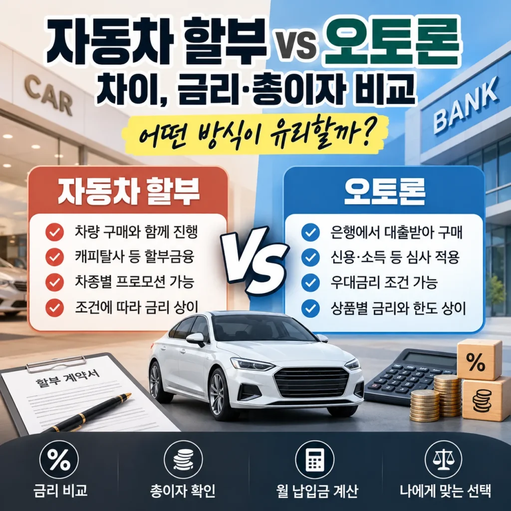 자동차 할부 vs 오토론 차이, 금리·총이자 비교 어떤 방식이 유리할까?