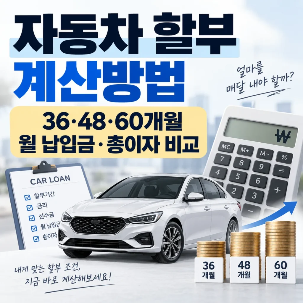 자동차 할부 계산방법, 36·48·60개월 월 납입금·총이자 비교