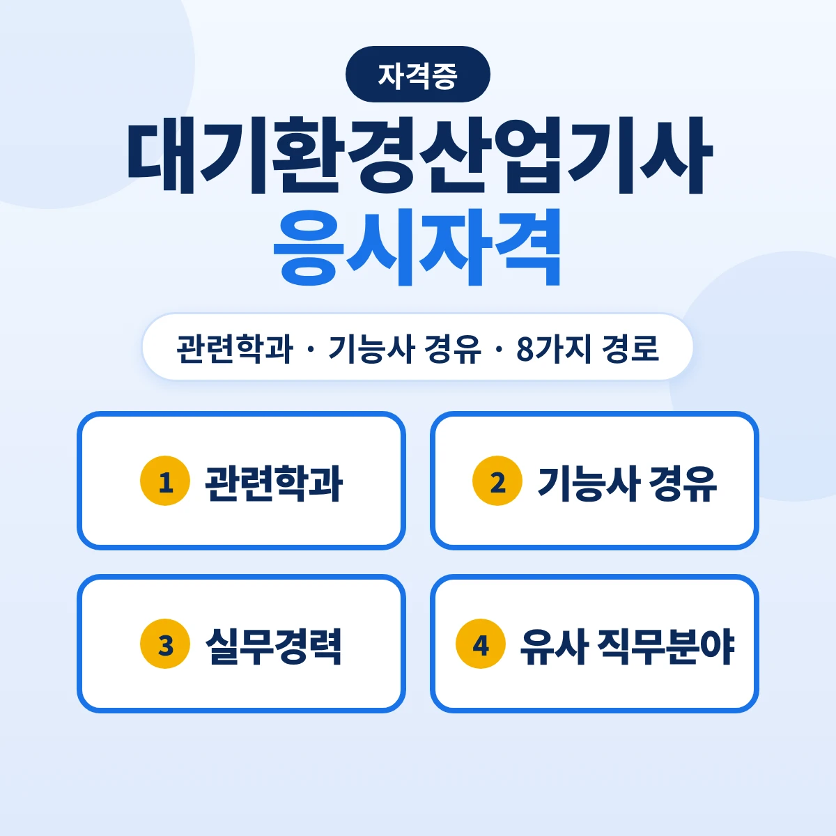 대기환경산업기사 응시자격: 관련학과 범위·환경기능사 후 실무 1년·261 산업기사 보유·실무 2년 8가지 경로