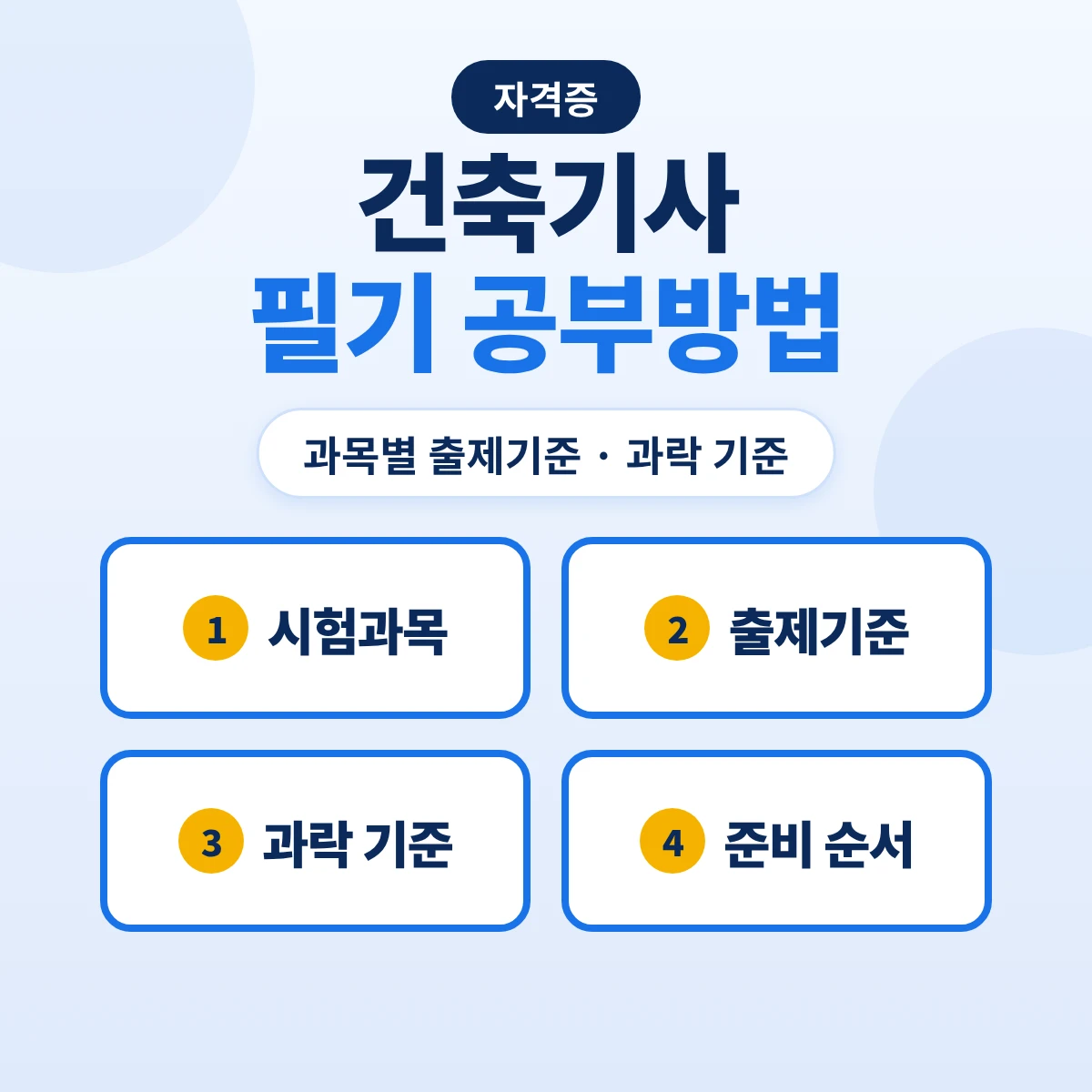건축기사 필기 공부방법: 과목별 출제기준 주요항목·2027 개정 과목과 준비 순서