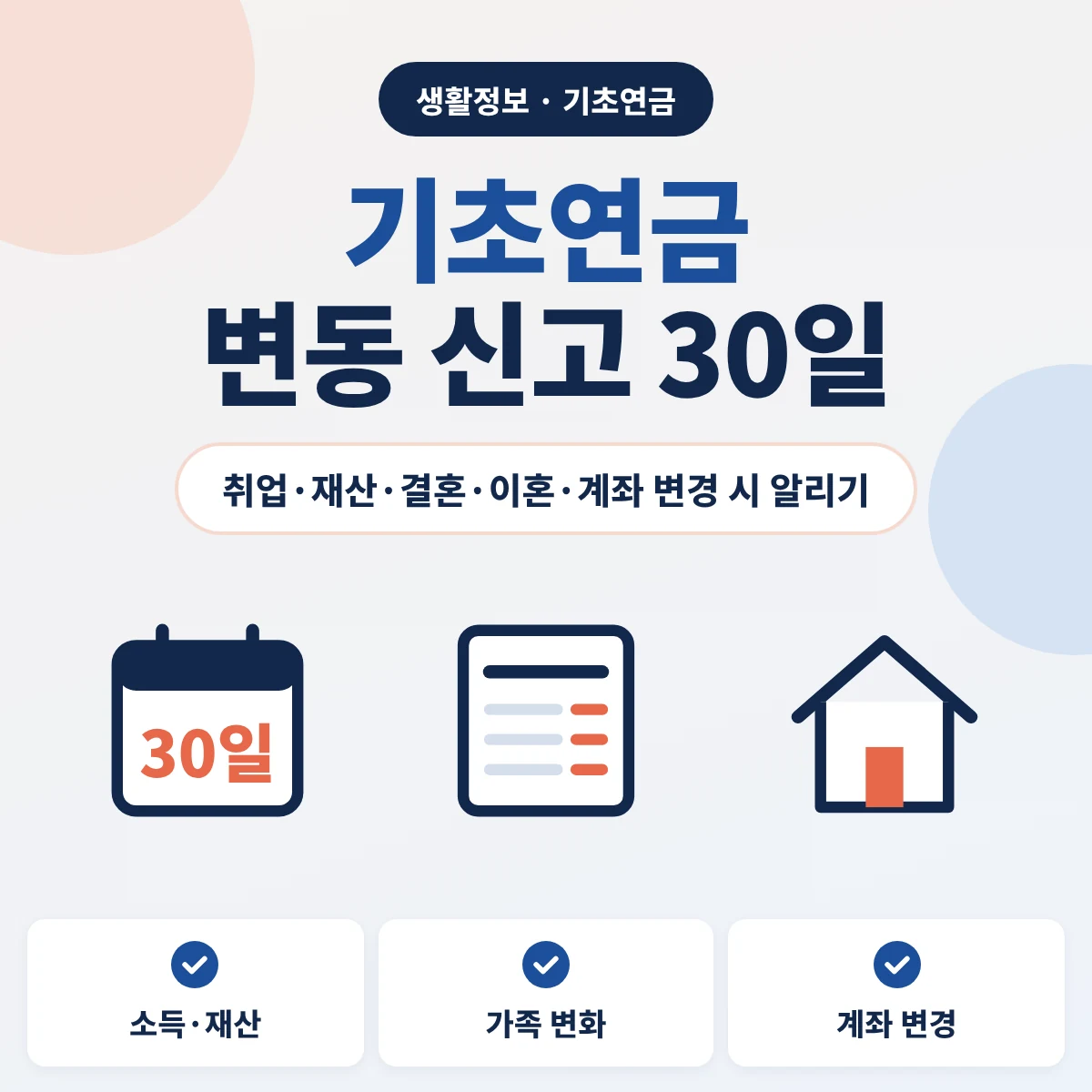기초연금 변동 신고 30일 기한과 신고해야 하는 소득·재산·가족 변화 안내 이미지