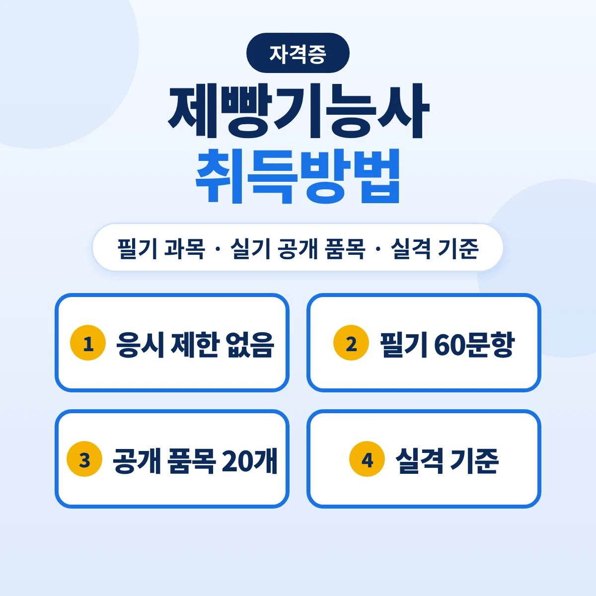 제빵기능사 취득방법: 응시자격·필기 과목·실기 공개 품목 20개·실격 기준