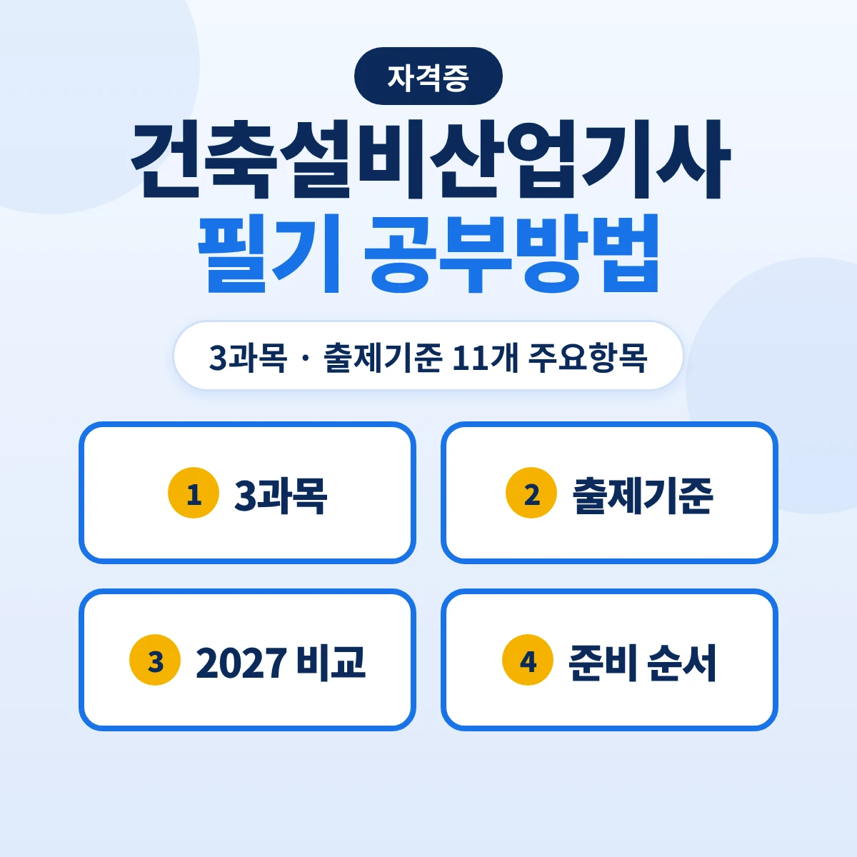 건축설비산업기사 필기 공부방법: 3과목 출제기준 11개 주요항목·2027 출제기준 비교와 준비 순서