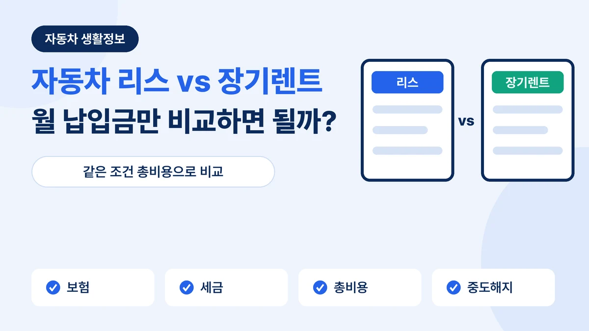 자동차 리스 장기렌트 차이 비교: 월 납입금보다 보험·세금·총비용·중도해지를 함께 확인