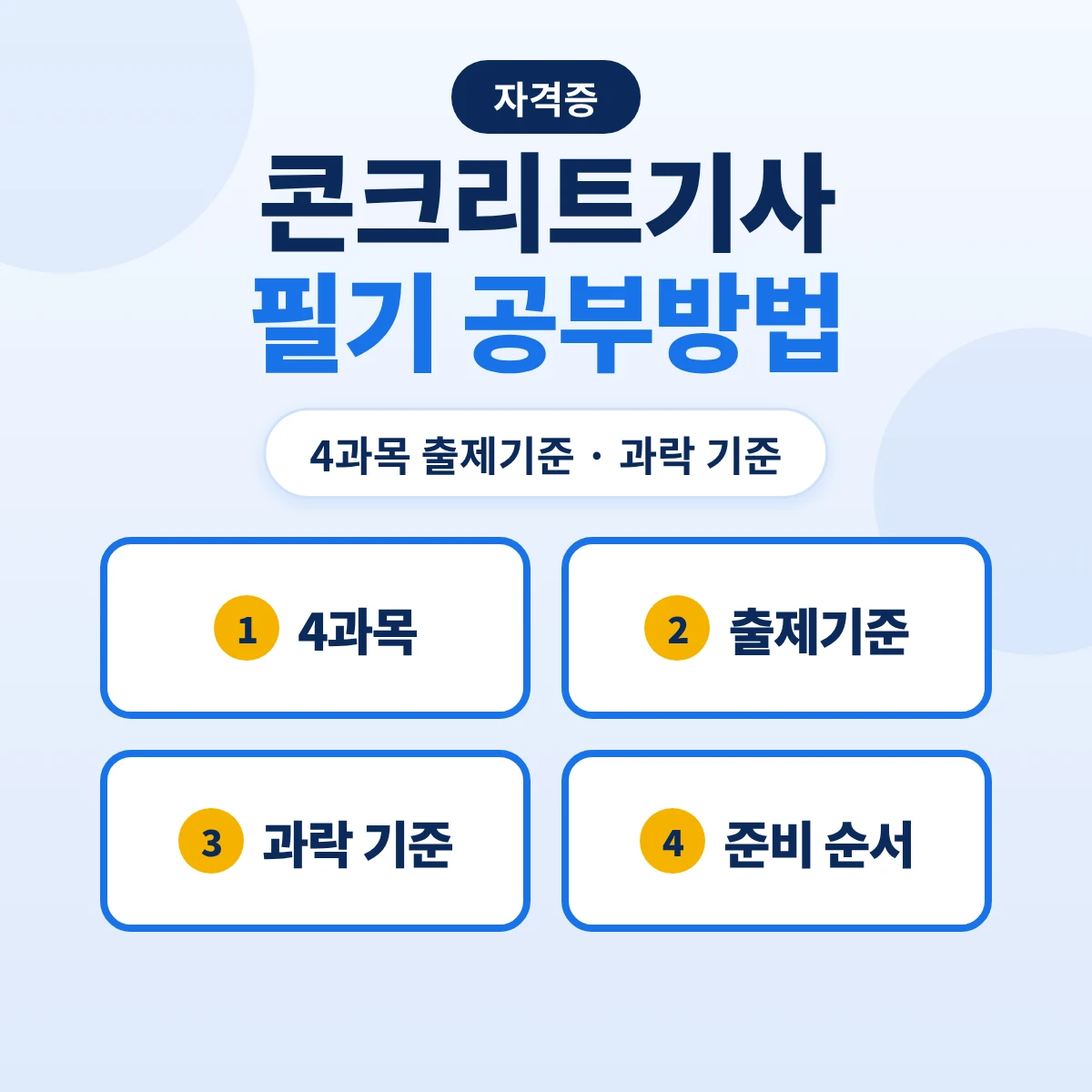 콘크리트기사 필기 공부방법: 4과목 출제기준 14개 주요항목·과락 기준과 준비 순서