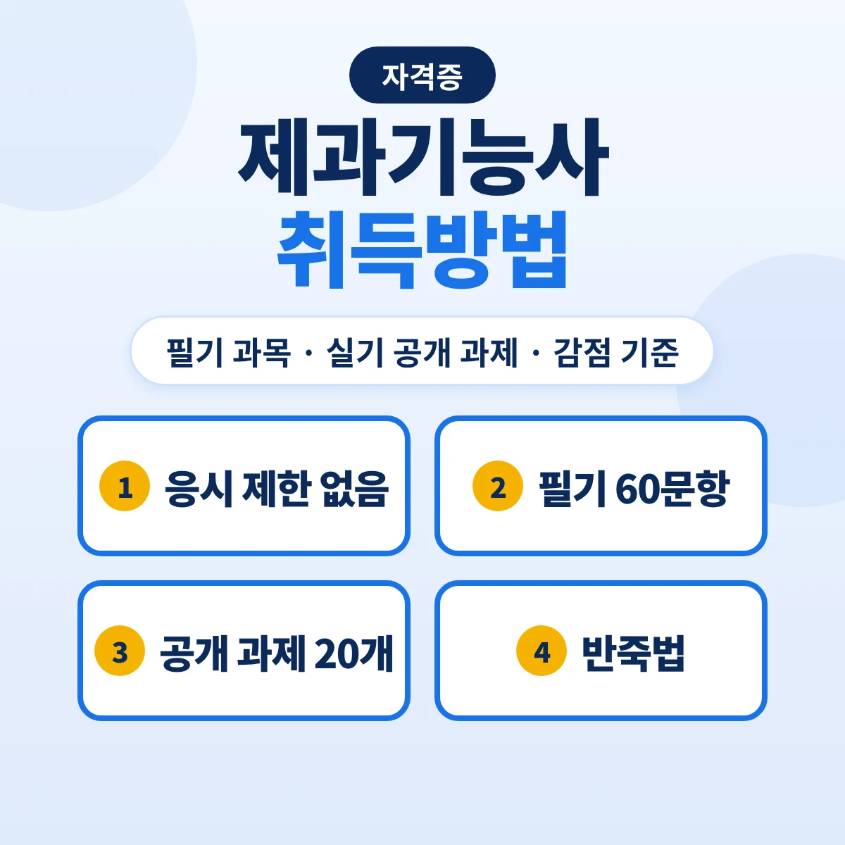 제과기능사 취득방법: 응시자격·필기 과목·실기 공개 과제 20개·반죽법 감점 기준