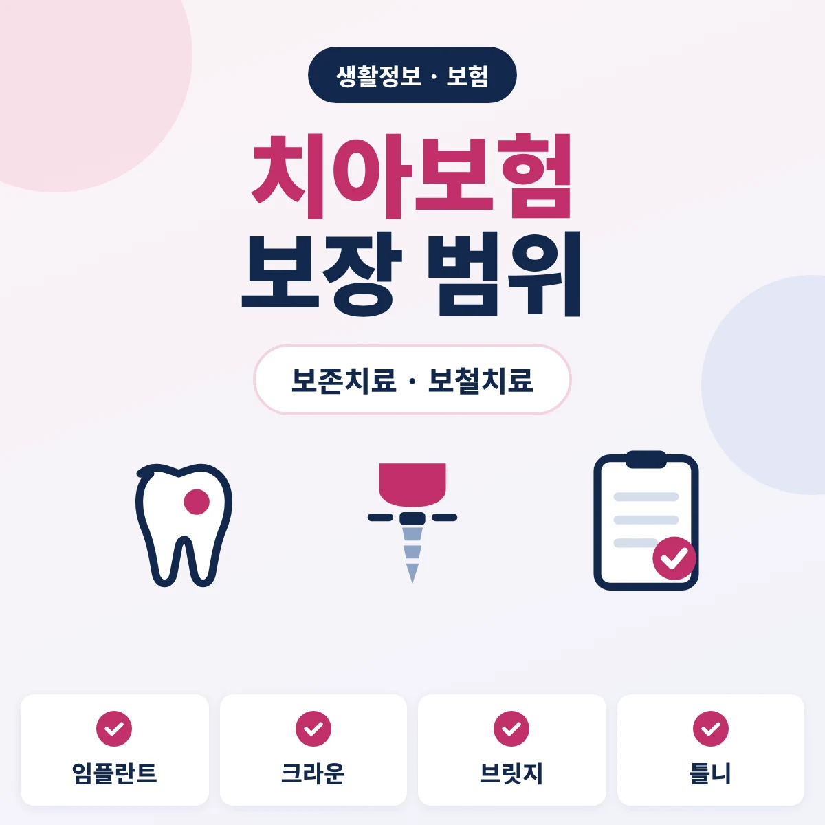 치아보험 보장 범위 보존치료 보철치료 안내