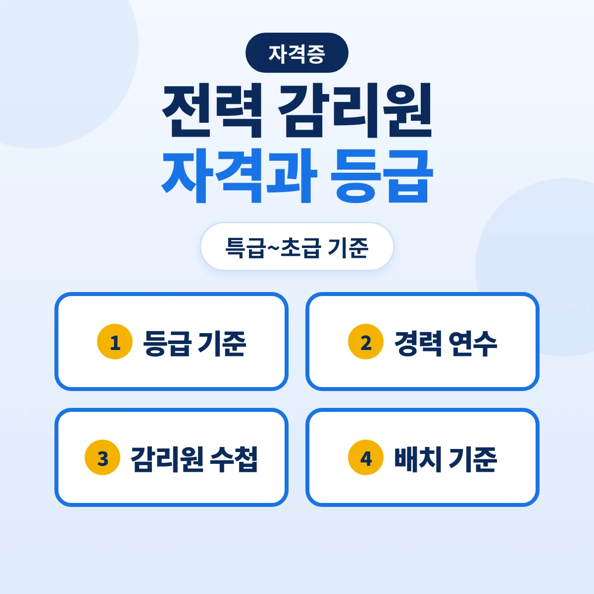 전력시설물 감리원 자격과 등급: 특급·고급·중급·초급 기준·전기기사 취득 후 경력·감리원 수첩·책임감리원 배치