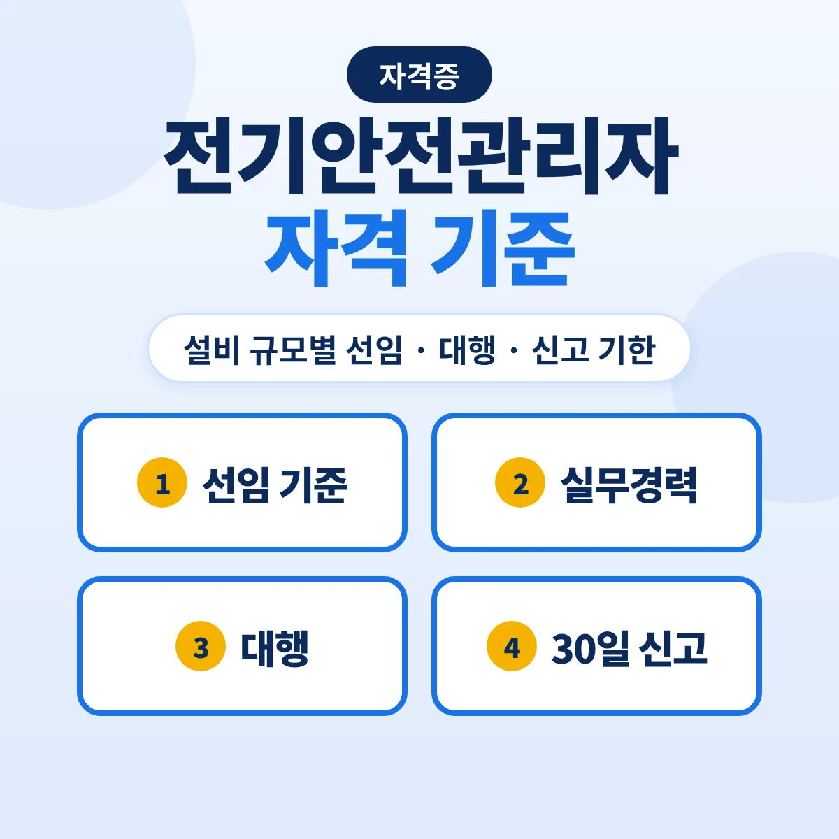 전기안전관리자 자격: 설비 규모별 선임 기준·실무경력·대행·선임 신고 기한