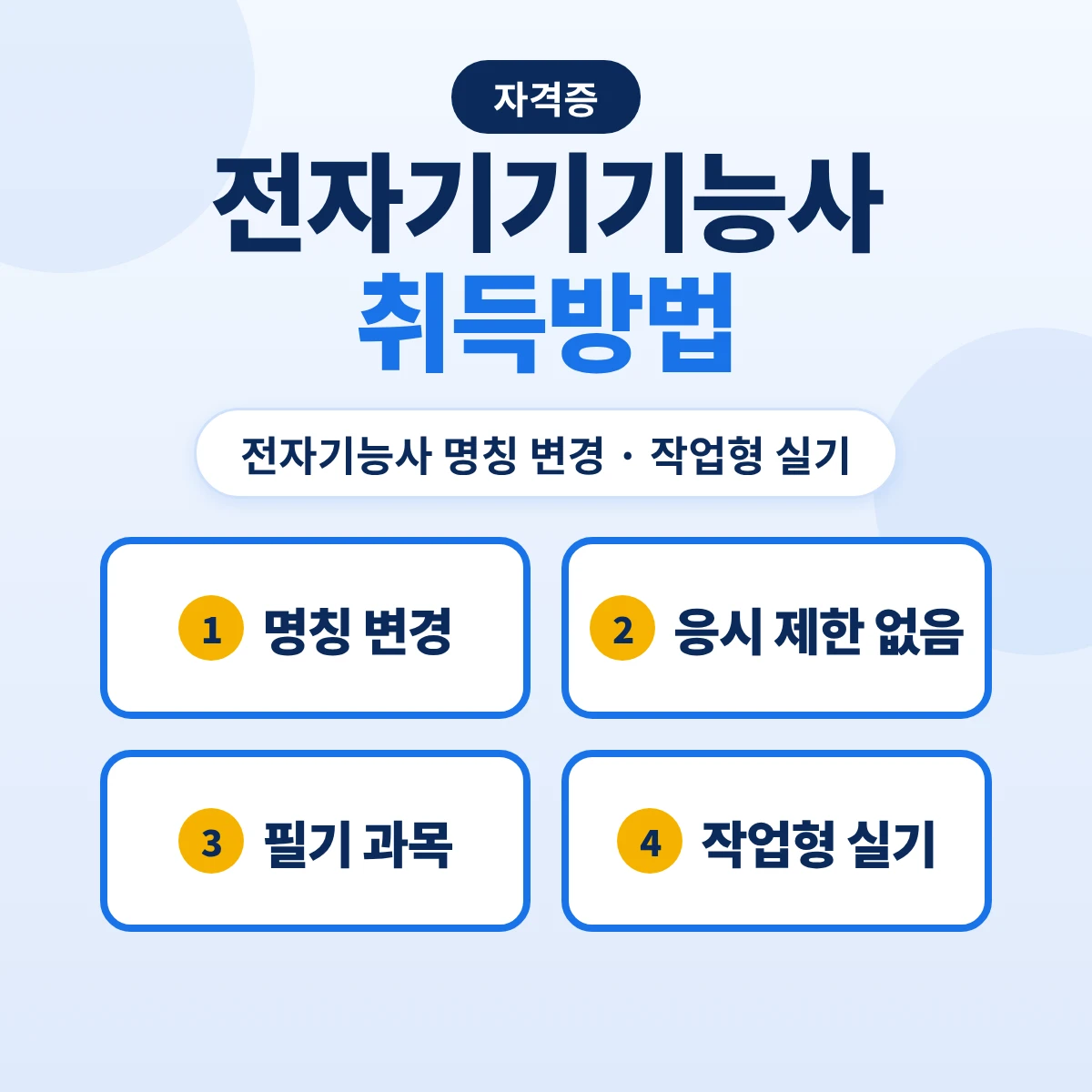 전자기기기능사 취득방법: 전자기능사 명칭 변경·시험과목·작업형 실기·합격 기준