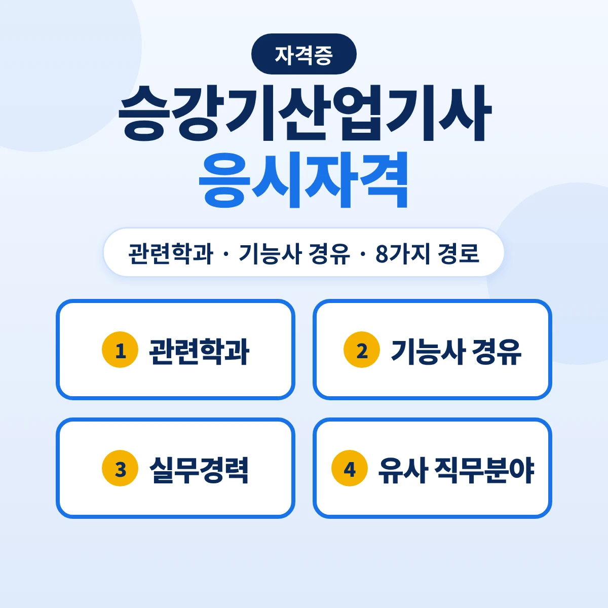 승강기산업기사 응시자격: 관련학과 범위·승강기기능사 후 실무 1년·162 산업기사 보유·실무 2년 8가지 경로