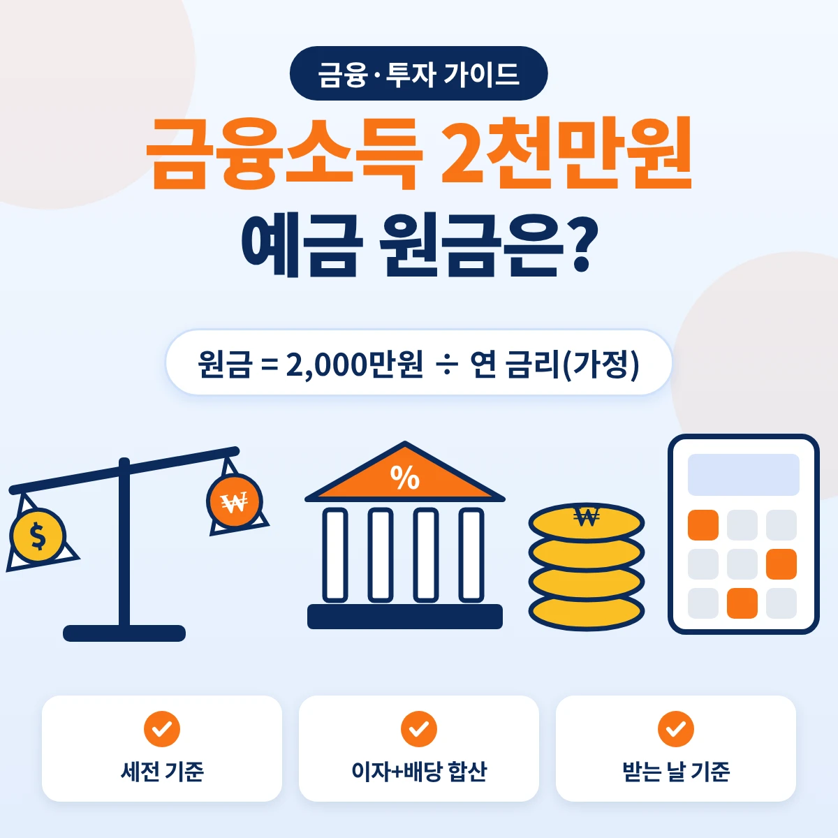 금융소득 2천만원 기준에 닿는 예금 원금을 연 금리로 나눠 구하는 방법 요약