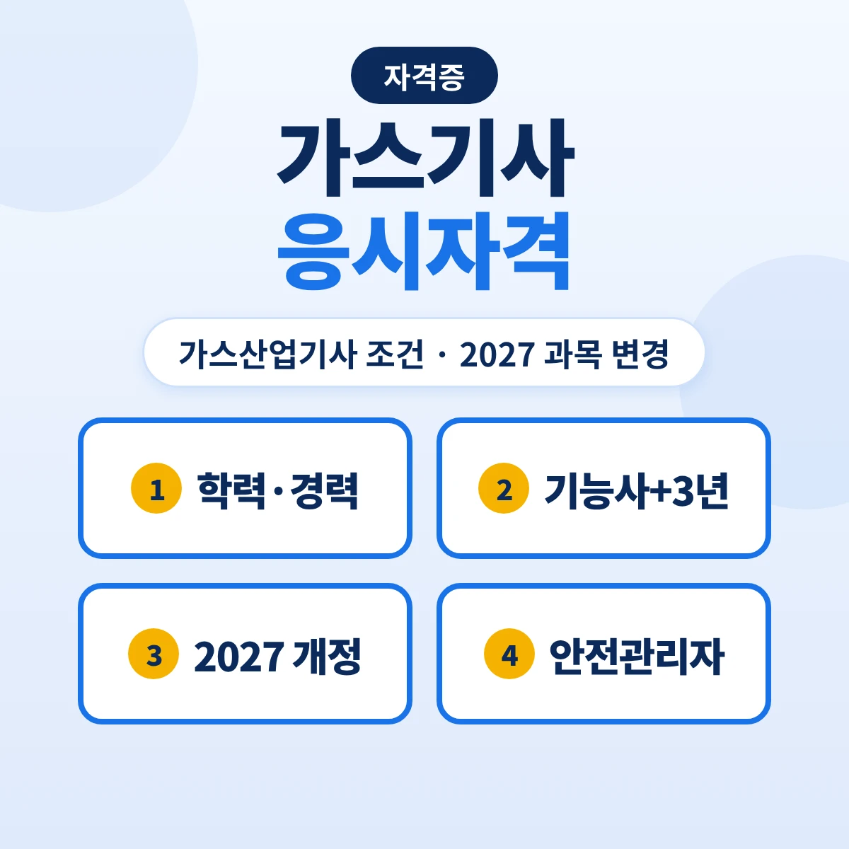 가스기사 응시자격: 가스산업기사 조건·2027 시험과목 변경·안전관리자 선임