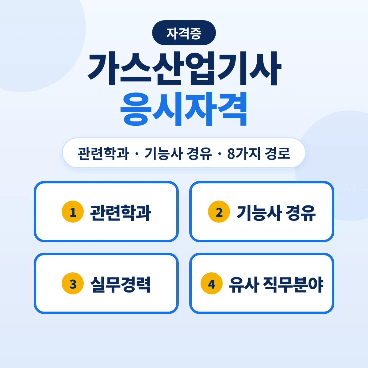 가스산업기사 응시자격: 관련학과 범위·가스기능사 후 실무 1년·251 산업기사 보유·실무 2년 8가지 경로