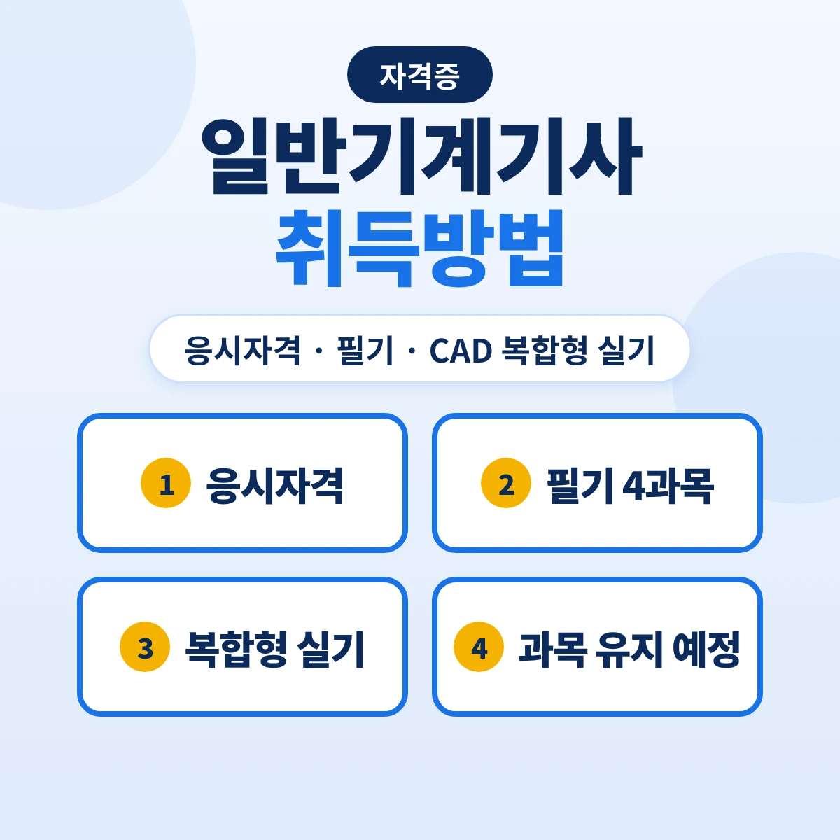 일반기계기사 취득방법: 응시자격 10가지 경로·필기 4과목·CAD 복합형 실기와 2027·2028 과목 유지 예정