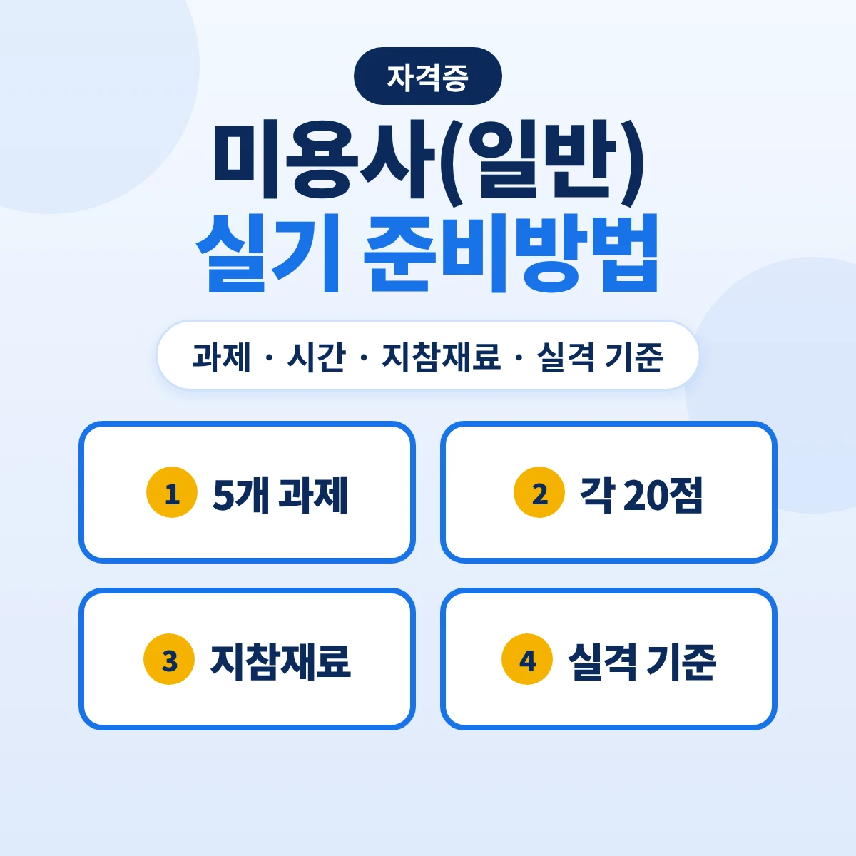 미용사 실기 준비방법: 미용사(일반) 과제·시간·지참재료·실격 기준