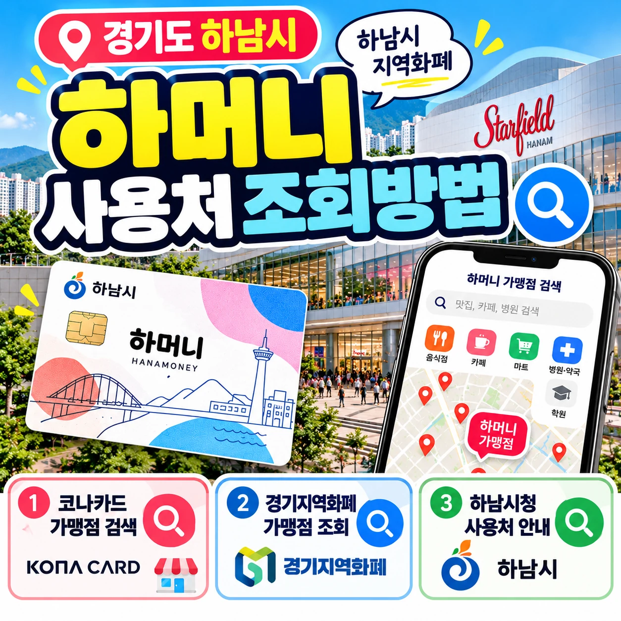 하머니 사용처 조회방법 하남시 지역화폐 가맹점 찾기 코나카드 경기지역화폐 스타필드