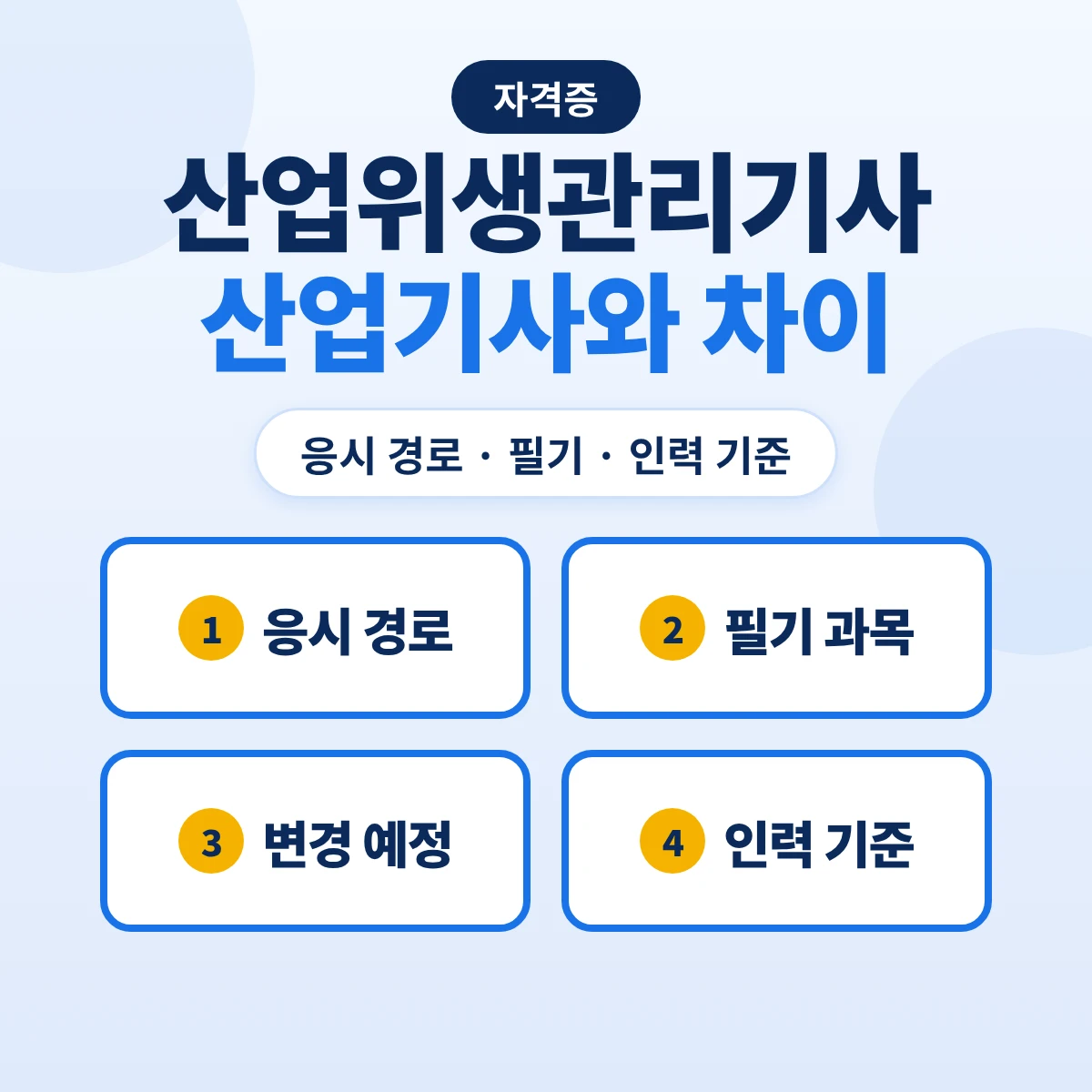 산업위생관리기사 산업위생관리산업기사 차이: 응시 경로·필기 5과목과 4과목·2028 과목명 변경 예정·실기 시간·기관 인력 기준 비교